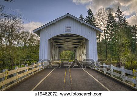 Stock Image - USA, Oregon, Linn County, Larwood Bridge. Fotosearch