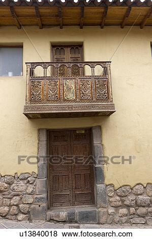 Stock Photo - Balcony of a house, Cuzco, Peru. Fotosearch