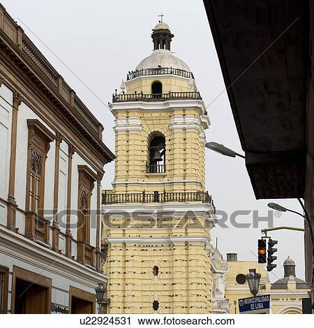 Stock Image - Bell tower of a Monastery Of San Francisco, Historic Centre of Lima, Lima, Peru. Fotosearch