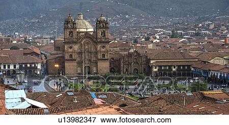 Stock Photo - Church De La Compania De Jesus, Plaza de Armas, Cuzco, Peru. Fotosearch