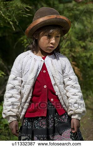 Stock Photo - Close-up of a Quechua Indian girl at Chumpepoke Primary School, Poques, Sacred Valley, Cusco Region, Peru. Fotosearch