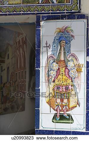 Stock Image - Close-up of paintings on walls, Barrio De San Blas, Cuzco, Peru. Fotosearch