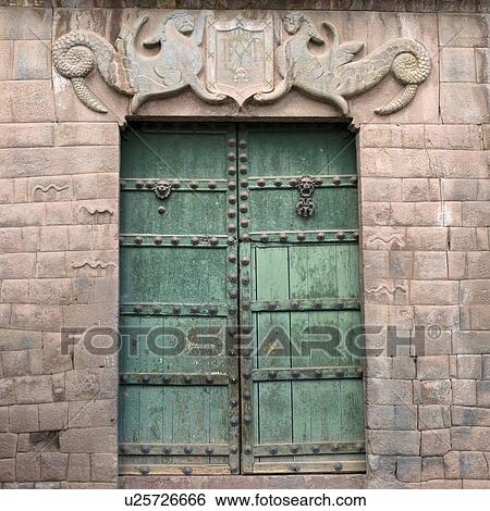 Stock Photograph - Closed door of a building, Barrio De San Blas, Plaza De Las Nazarenas, Cuzco, Peru. Fotosearch
