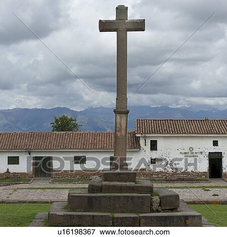 Cross with buildings in the background, Chinchero, Sacred Valley, Cusco Region, Peru View Large Photo Image Stock Photo - Cross with buildings in the background, Chinchero, Sacred Valley, Cusco Region, Peru. Fotosearch