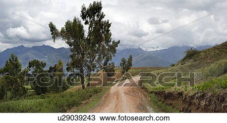 Stock Image - Dirt road passing through Sacred Valley, Cusco Region, Peru. Fotosearch