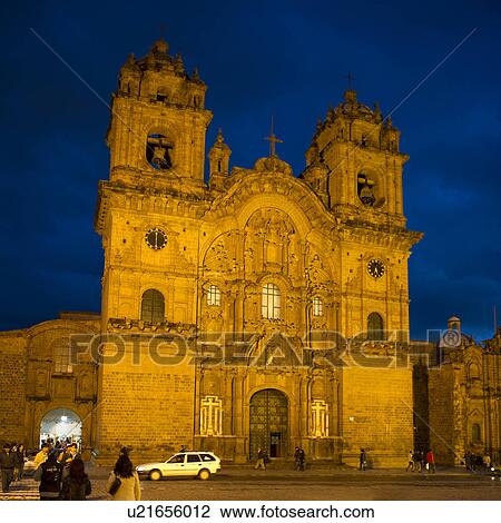 Stock Image - Facade of Templo De La Compania De Jesus, Plaza de Armas, Cuzco, Peru. Fotosearch