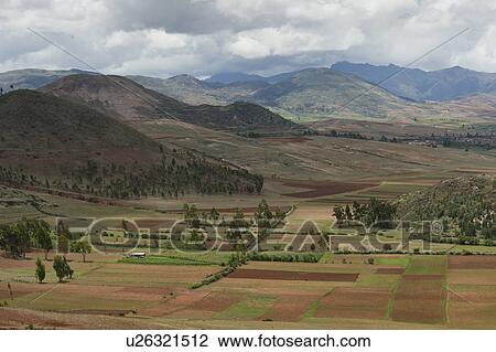Stock Image - High angle view of Sacred Valley, Cusco Region, Peru. Fotosearch