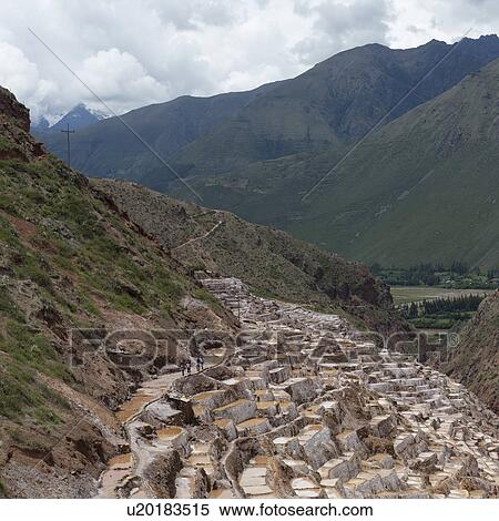 High angle view of terraced salt ponds, Salinas, Maras, Sacred Valley, Cusco Region, Peru View Large Photo Image Stock Photography - High angle view of terraced salt ponds, Salinas, Maras, Sacred Valley, Cusco Region, Peru. Fotosearch