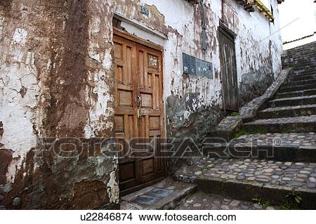 Picture - Houses along a stepped walkway, Cuzco, Peru. Fotosearch