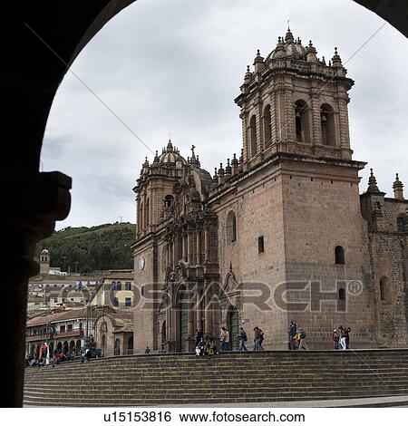Stock Photograph - Low angle view of Cathedral Of Santo Domingo, Plaza de Armas, Cuzco, Peru. Fotosearch