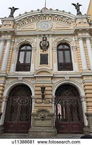 Stock Image - Low angle view of post office, Casa De Correos Y Telegrafos, Historic Centre of Lima, Lima, Peru. Fotosearch