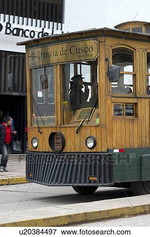 Old tram-car in the city Cuzco, Peru View Large Photo Image Stock Photo - Old tram-car in the city Cuzco, Peru. Fotosearch