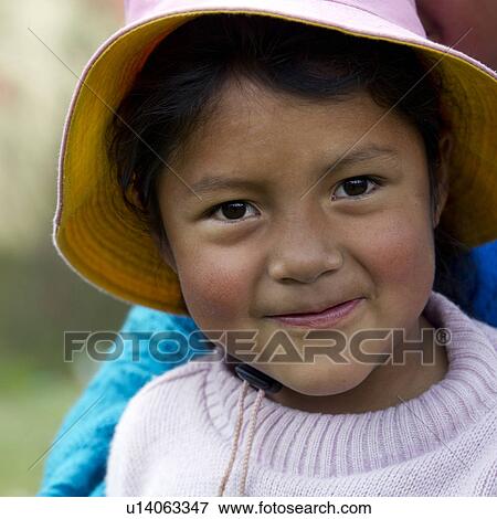 Stock Photo - Portrait of a Quechua Indian girl at Chumpepoke Primary School, Poques, Sacred Valley, Cusco Region, Peru. Fotosearch