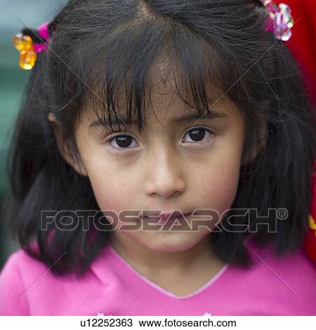 Stock Image - Portrait of a Quechua Indian girl, Plaza Regocijo, Cuzco, Peru. Fotosearch