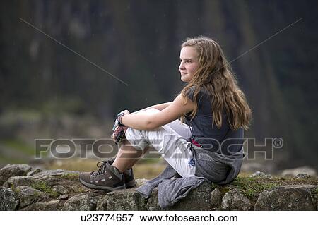 Stock Photo - Teenage girl at The Lost City of The Incas, Machu Picchu, Cusco Region, Peru. Fotosearch