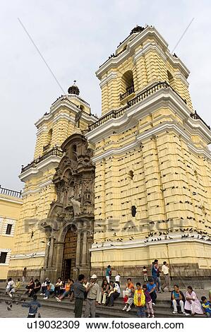 Stock Photo - Tourists at a Monastery Of San Francisco, Historic Centre of Lima, Lima, Peru. Fotosearch