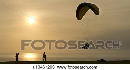 Stock Image - Tourists paragliding, Av De La Aviacion, Miraflores District, Lima Province, Peru. Fotosearch