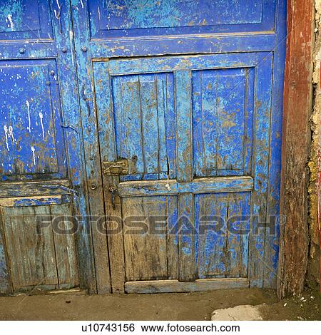 Stock Photograph - Weathered closed door of a house, Sacred Valley, Machu Picchu, Cuzco, Peru. Fotosearch