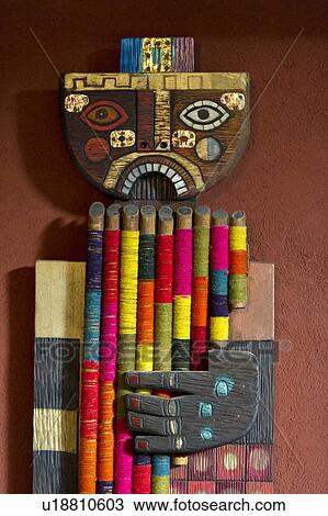 Stock Image - Wooden sculpture in a guesthouse, Willka Tika, Sacred Valley, Cusco Region, Peru. Fotosearch