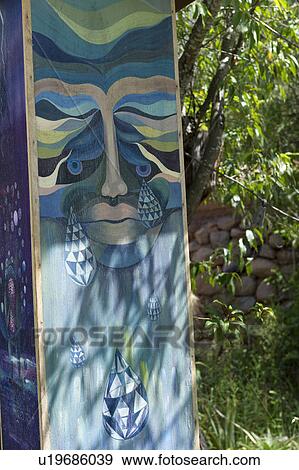 Stock Photo - Wooden sculpture in a guesthouse, Willka Tika, Sacred Valley, Cusco Region, Peru. Fotosearch
