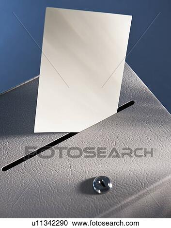 Stock Image - Ballot box and blank paper, studio shot. Fotosearch