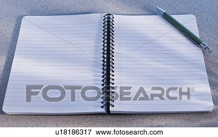 Blank open notebook and pencil View Large Photo Image Stock Photo - Blank open notebook and pencil. Fotosearch