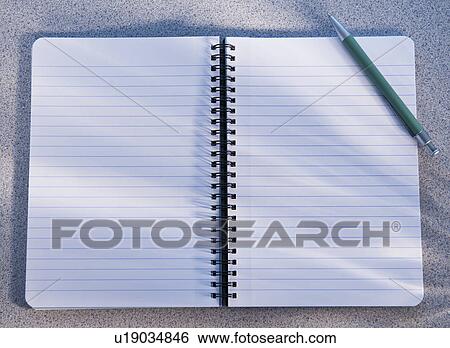 Blank open notebook and pencil View Large Photo Image Stock Photograph - Blank open notebook and pencil. Fotosearch