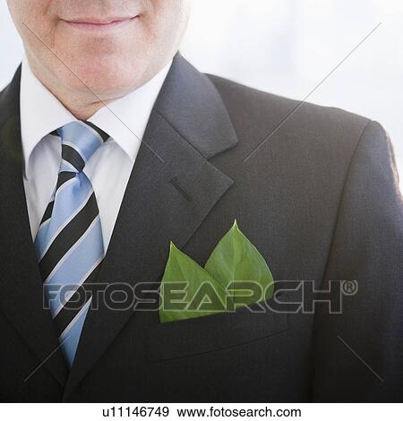 Close up of businessman with leaf in pocket square View Large Photo Image Stock Photo - Close up of businessman with leaf in pocket square. Fotosearch