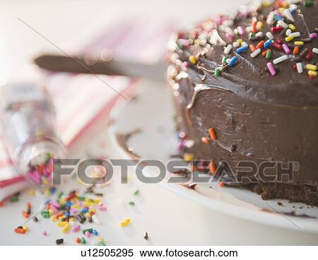Close up of chocolate cake with sprinkles View Large Photo Image Stock Photography - Close up of chocolate cake with sprinkles. Fotosearch