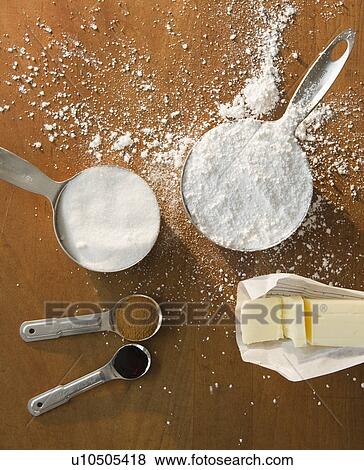 Stock Photo - Close up of flour and baking ingredients. Fotosearch
