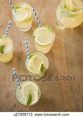Close up of glasses with lemonade View Large Photo Image Stock Image - Close up of glasses with lemonade. Fotosearch
