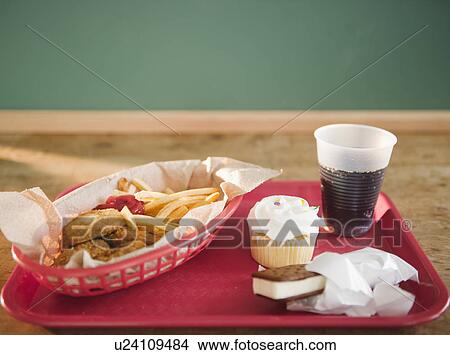 Close up of unhealthy meal on tray View Large Photo Image Picture - Close up of unhealthy meal on tray. Fotosearch