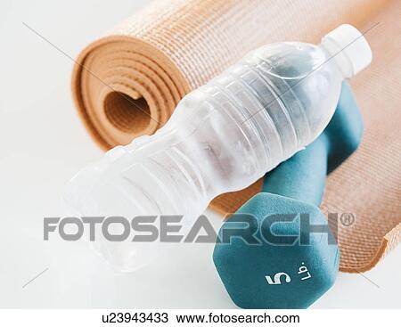 Exercise mat, water bottle and weights, studio shot View Large Photo Image Stock Image - Exercise mat, water bottle and weights, studio shot. Fotosearch