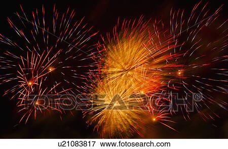 Fireworks explosion against night sky View Large Photo Image Stock Photo - Fireworks explosion against night sky. Fotosearch