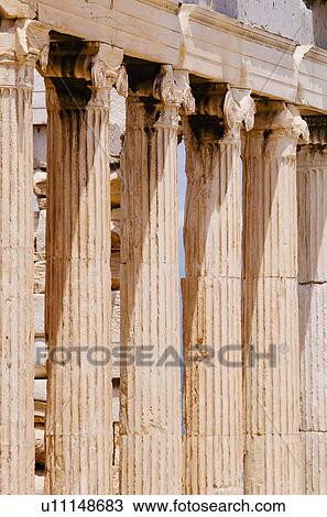 Stock Image - Greece, Athens, Acropolis, Ionic columns of Erechtheum. Fotosearch
