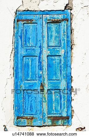 Stock Photo - Greece, Cyclades Islands, Mykonos, Old blue door. Fotosearch