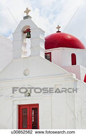 Greece, Cyclades Islands, Mykonos, Church with bell tower View Large Photo Image Stock Image - Greece, Cyclades Islands, Mykonos, Church with bell tower. Fotosearch
