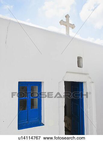 Greece, Cyclades Islands, Mykonos, Church with cross on roof View Large Photo Image Stock Photo - Greece, Cyclades Islands, Mykonos, Church with cross on roof. Fotosearch