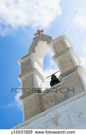 Greece, Cyclades Islands, Mykonos, Church bell tower View Large Photo Image Stock Photo - Greece, Cyclades Islands, Mykonos, Church bell tower. Fotosearch
