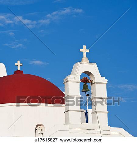 Greece, Cyclades Islands, Mykonos, Church with bell tower View Large Photo Image Stock Photo - Greece, Cyclades Islands, Mykonos, Church with bell tower. Fotosearch