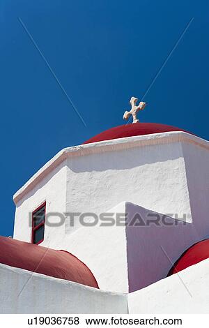 Greece, Cyclades Islands, Mykonos, Church roof with cross View Large Photo Image Stock Photo - Greece, Cyclades Islands, Mykonos, Church roof with cross. Fotosearch