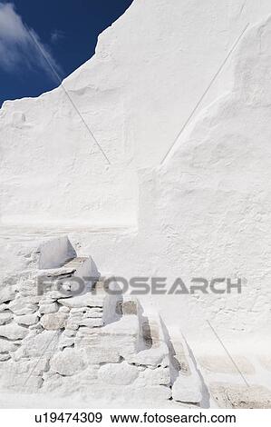 Stock Photo - Greece, Cyclades Islands, Mykonos, Paraportiani church steps. Fotosearch