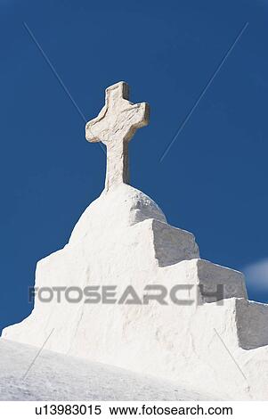 Greece, Cyclades Islands, Mykonos, Cross on church roof View Large Photo Image Stock Photography - Greece, Cyclades Islands, Mykonos, Cross on church roof. Fotosearch