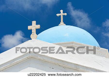 Greece, Cyclades Islands, Mykonos, Church dome with cross View Large Photo Image Stock Photography - Greece, Cyclades Islands, Mykonos, Church dome with cross. Fotosearch