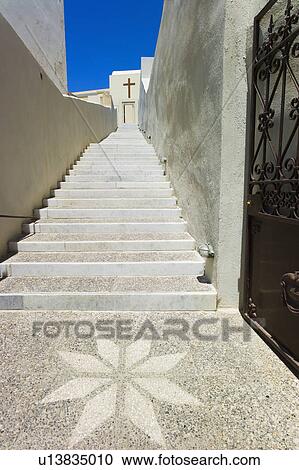 Stock Image - Greece, Cyclades Islands, Santorini, Oia, Street mosaic. Fotosearch