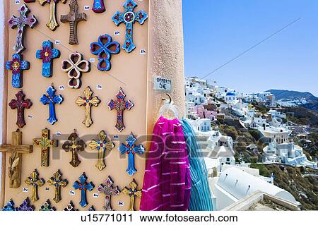 Greece, Cyclades Islands, Santorini, Oia, Souvenirs outside shop View Large Photo Image Stock Image - Greece, Cyclades Islands, Santorini, Oia, Souvenirs outside shop. Fotosearch