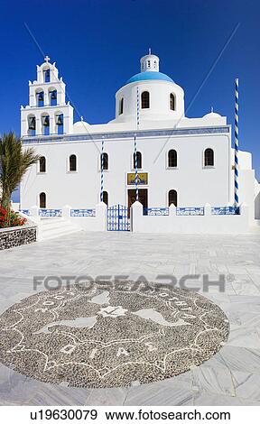 Greece, Cyclades Islands, Santorini, Oia, Church with stone mosaic View Large Photo Image Stock Photo - Greece, Cyclades Islands, Santorini, Oia, Church with stone mosaic. Fotosearch