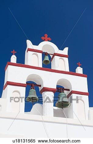 Stock Photography - Greece, Cyclades Islands, Santorini, Oia, Church bell tower. Fotosearch