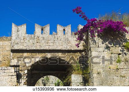 Stock Photograph - Greece, Rhodes, Medieval fortified wall. Fotosearch