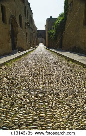 Greece, Rhodes, Medieval street in old town View Large Photo Image Stock Photography - Greece, Rhodes, Medieval street in old town. Fotosearch